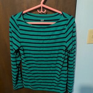 GAP Emerald and Black Striped Long Sleeve Shirt